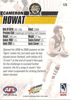 2008 Select AFL Classic #123 Cameron Howat Back
